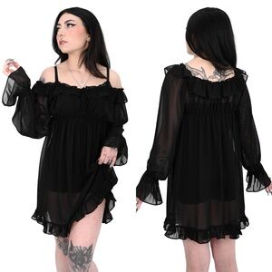 NWT Foxblood "Anya" Chiffon Black Mini Dress XS